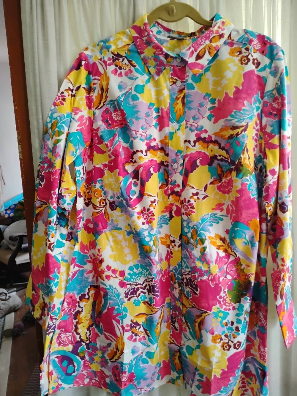 Colorful Jessica London button front cotton blouse